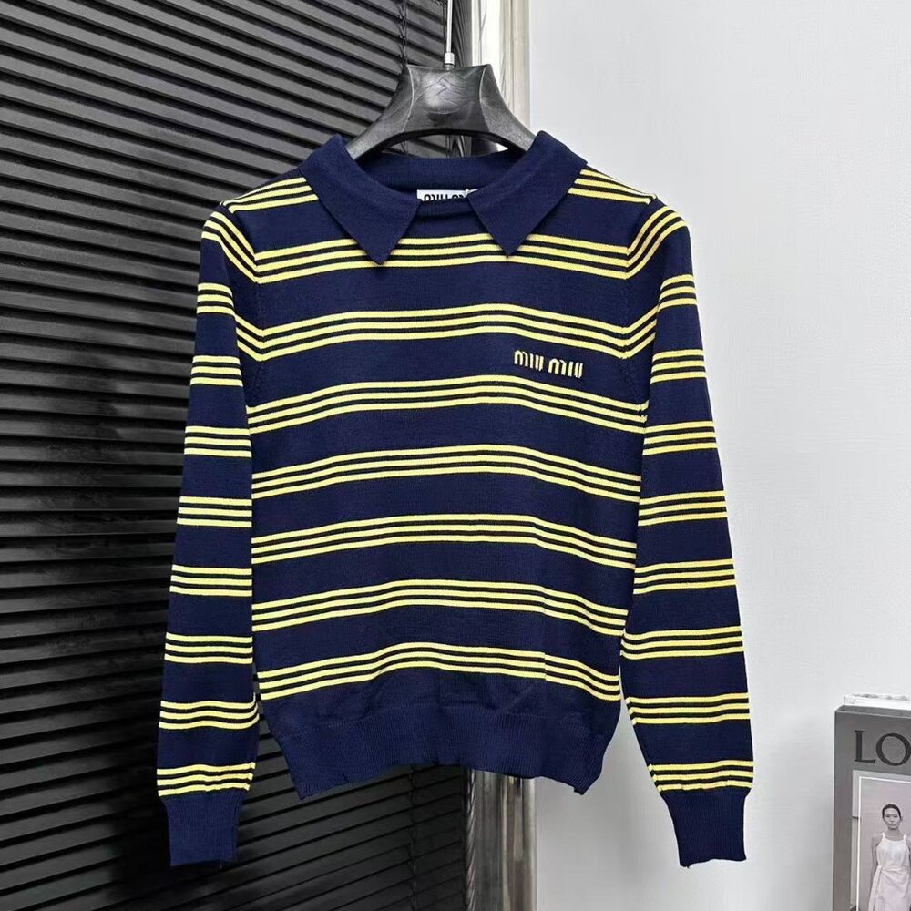 Miumiu long-sleeved blue and yellow striped top